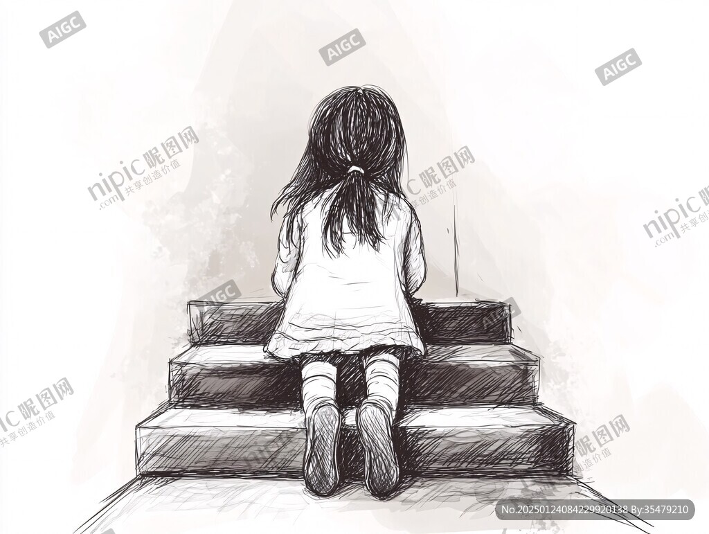 孤单的小女孩插画