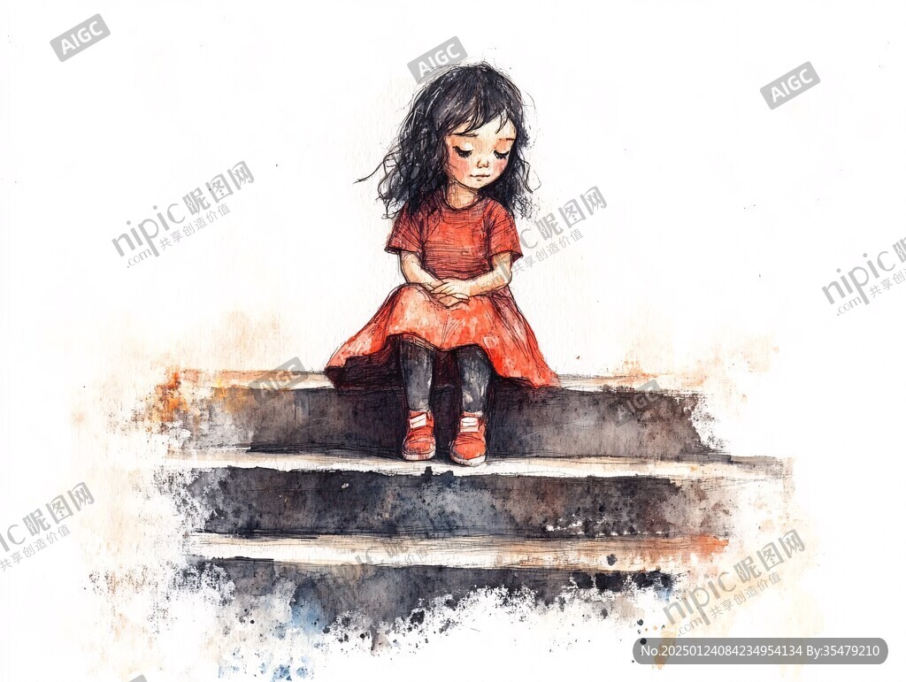 孤单的小女孩插画