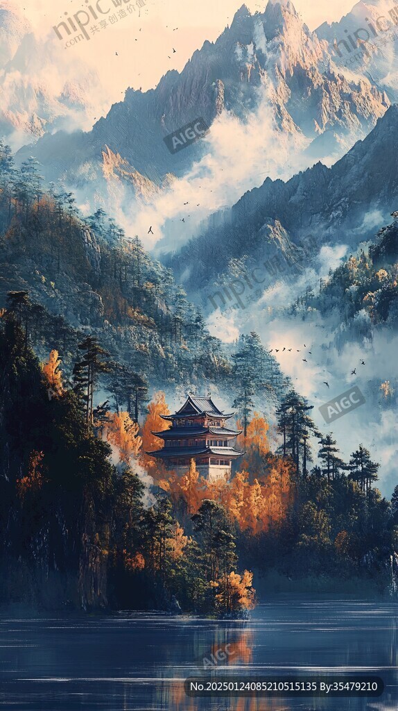 山水楼阁雅致意境风