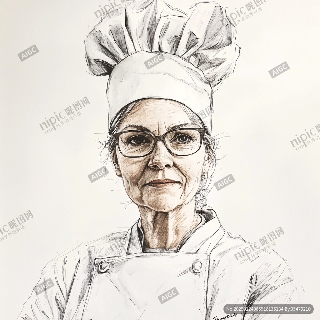 烘焙师女生手绘
