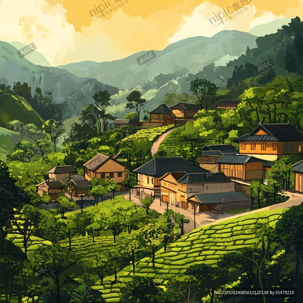 茶园风光插画