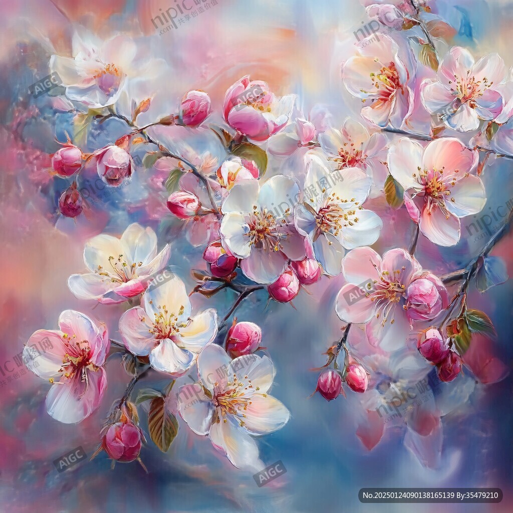 桃花油画装饰画