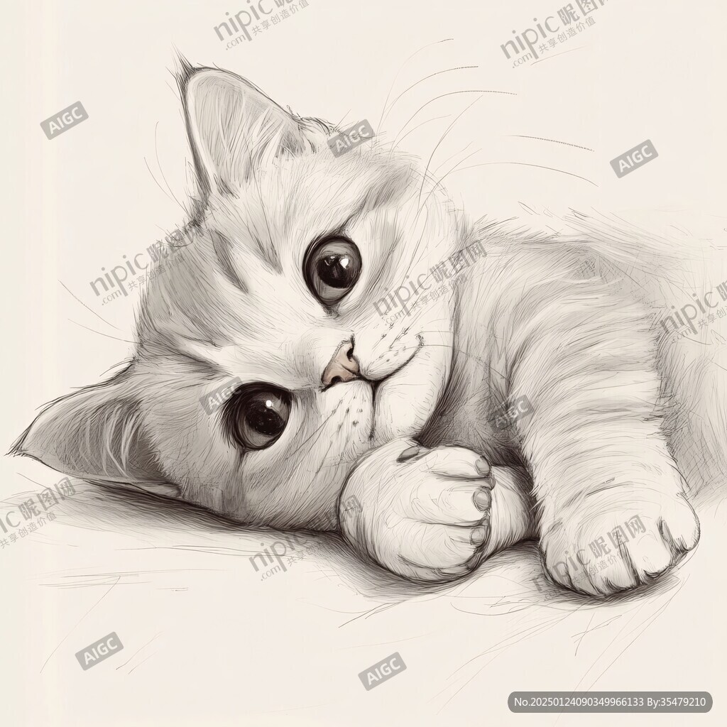 手绘大眼萌猫咪装饰画