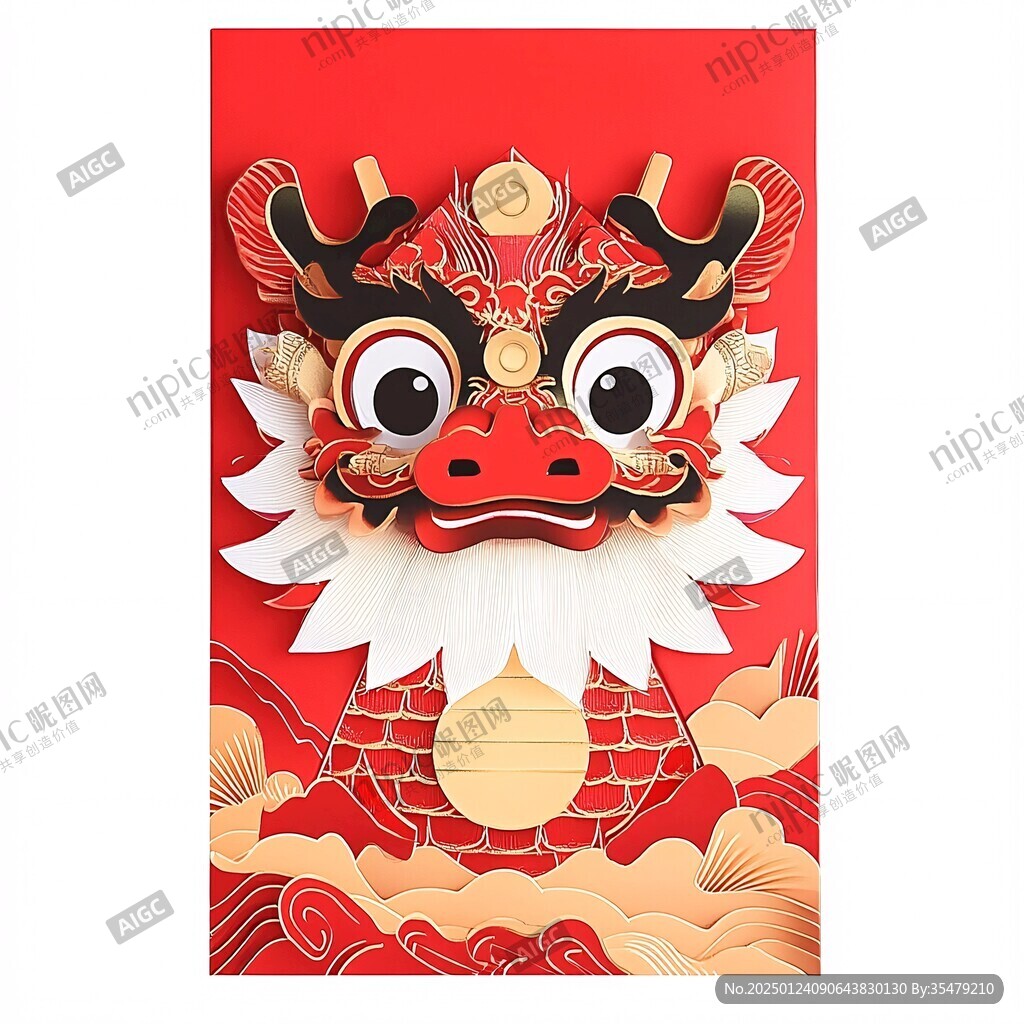 龙年舞狮插画红包