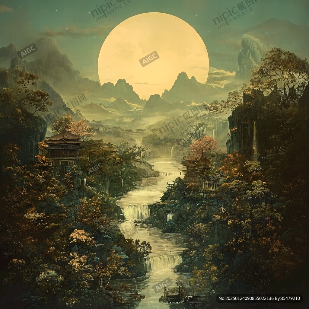月圆山水图
