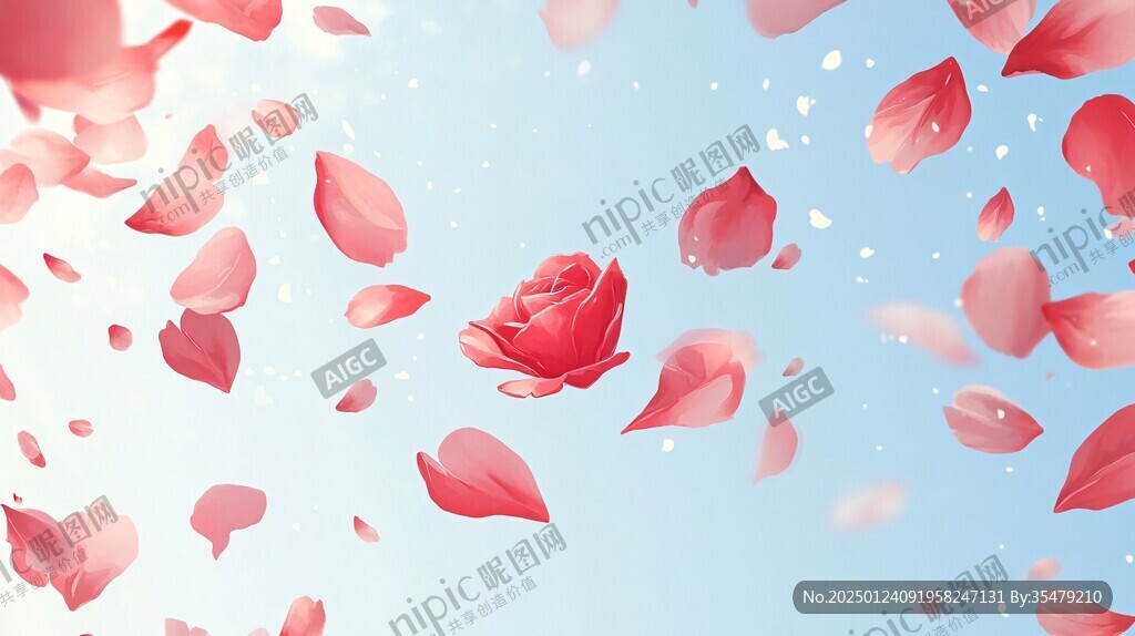 散落的花瓣浪漫红玫瑰