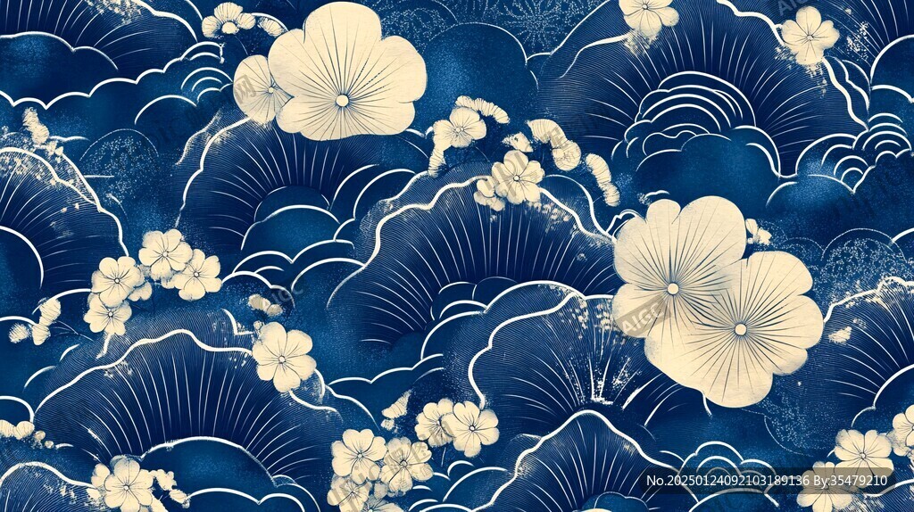 海浪仙鹤云纹中式背景