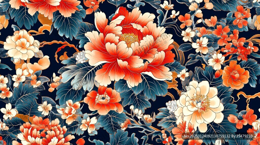 中式风格布料纹理花卉