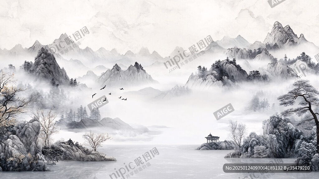 水墨数字画山水画壁纸
