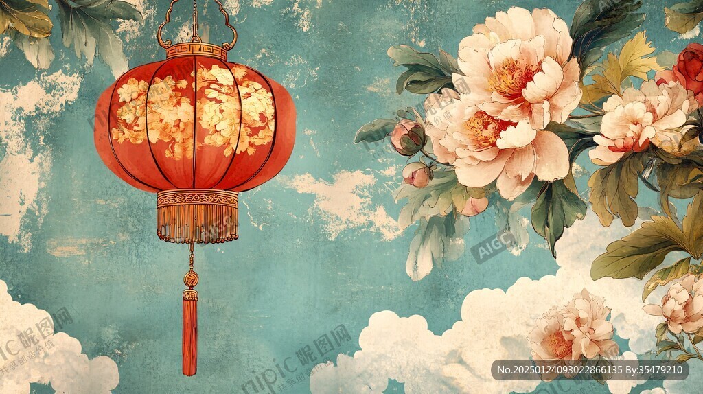鸡年新年背景艳丽牡丹