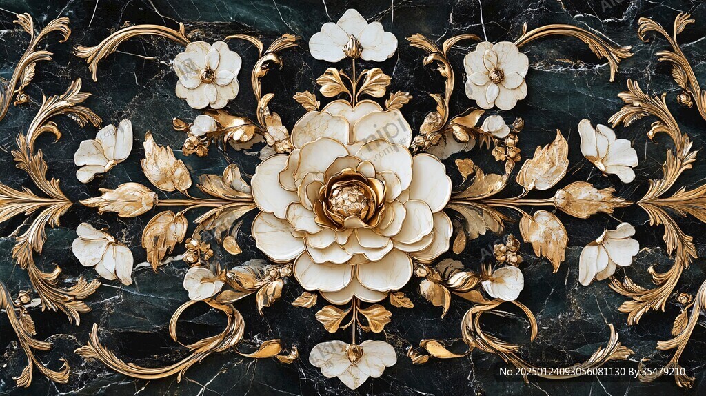 牡丹花线描金轻奢