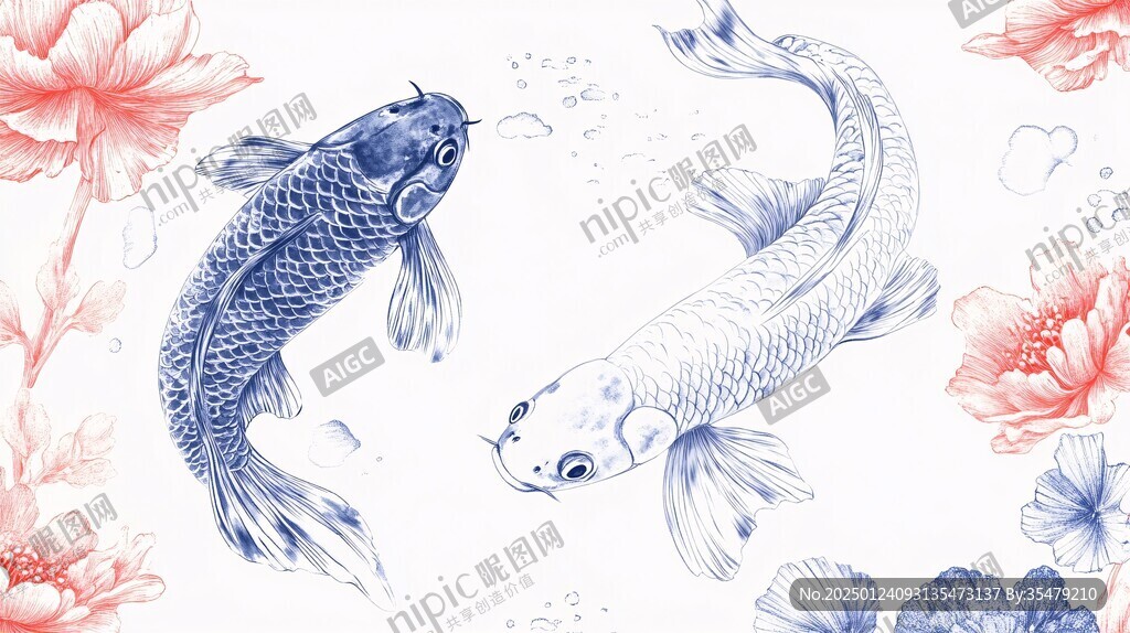 白描锦鲤