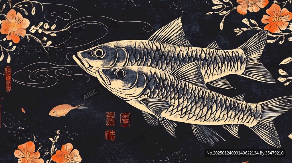 中式古典传统锦鲤