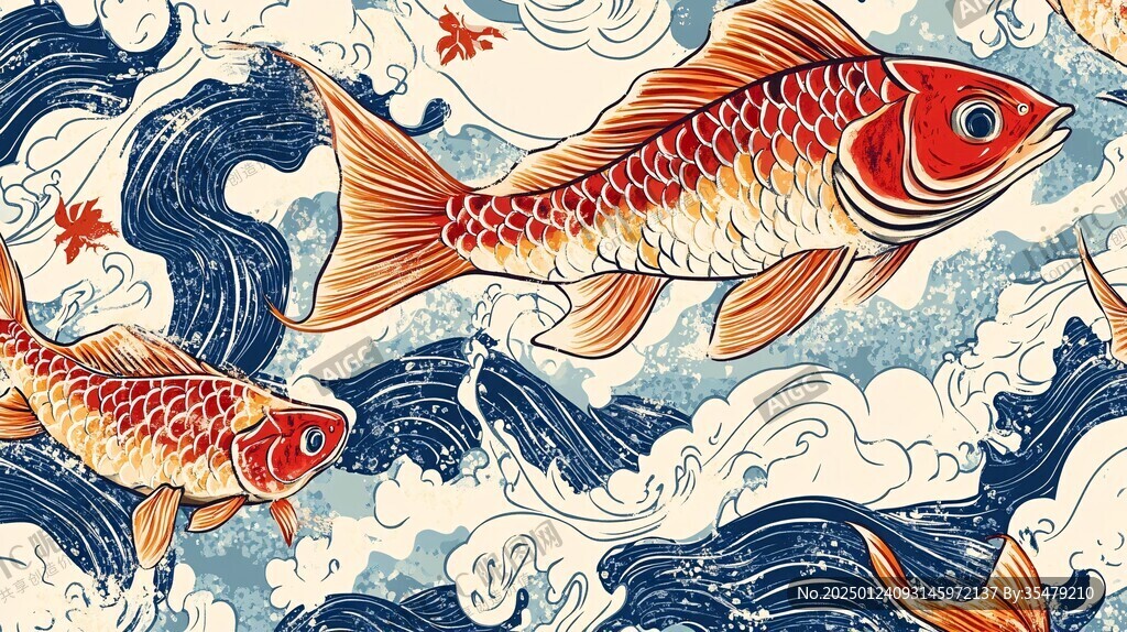 锦鲤手绘插画
