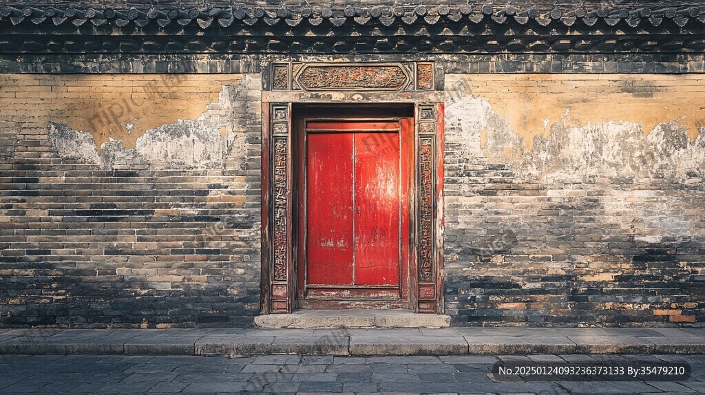 斑驳的朱红大门背景