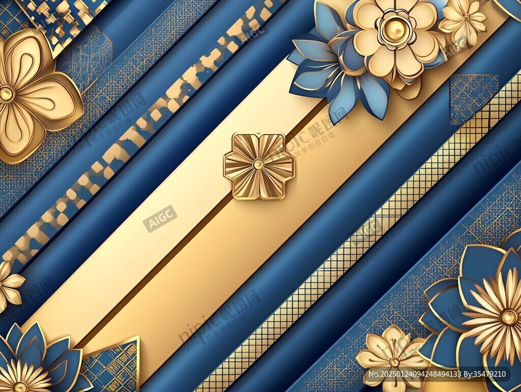 轻奢金色牡丹花线条