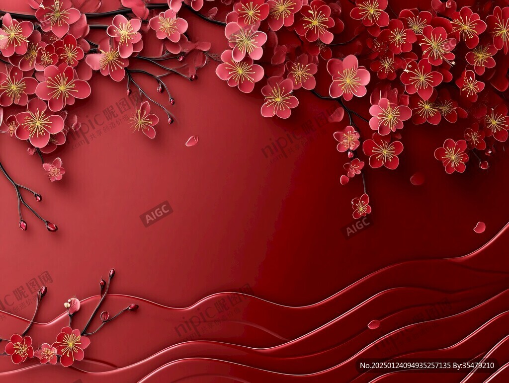 杏花红底图