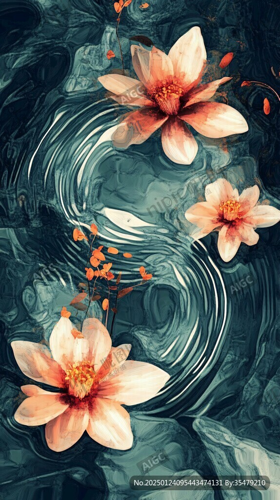 梦幻莲花荷花水纹图