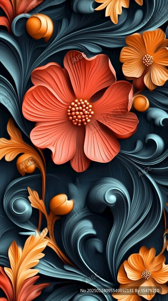 3d浮雕缤纷花卉