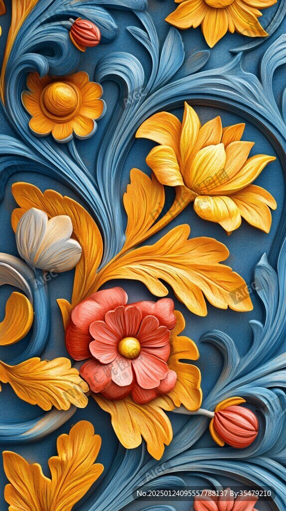 3d浮雕缤纷花卉