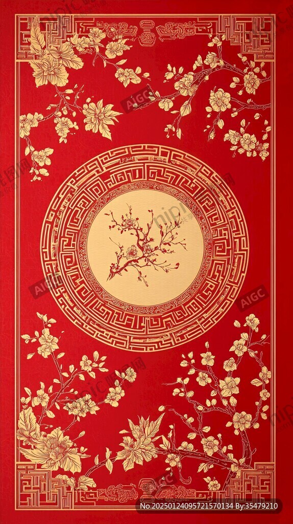 红底描金