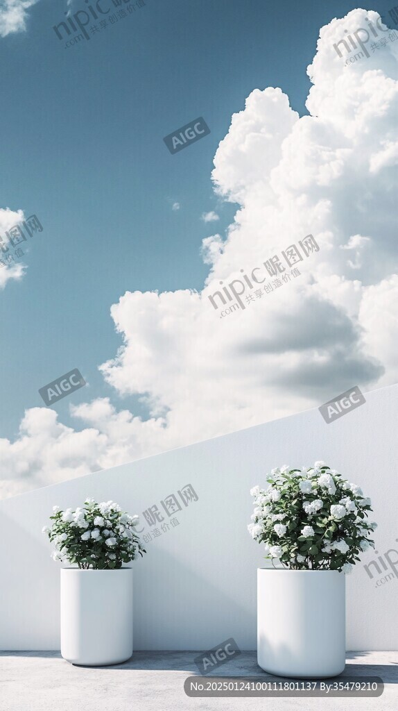 蓝天白云绿植