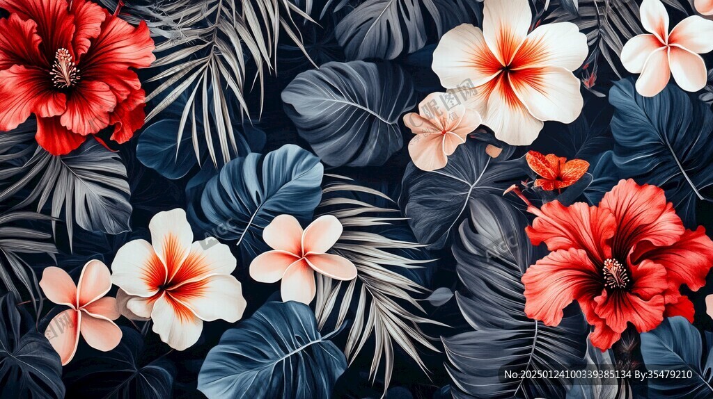 田园风热带树叶花朵