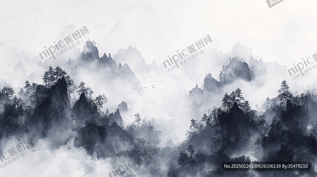 烟墨意境山水水彩画