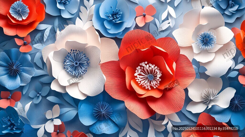 3d浮雕缤纷花卉