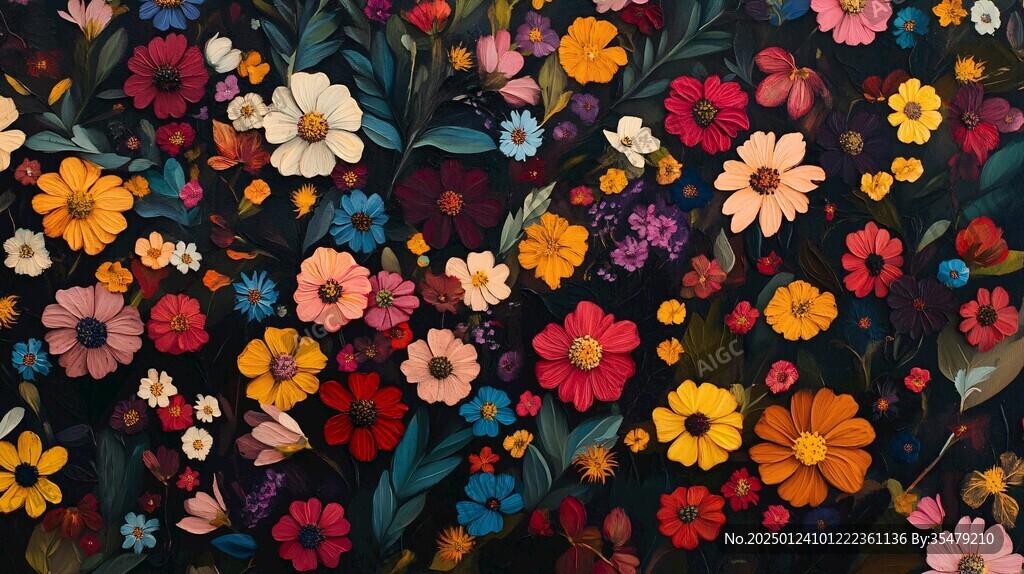 3d浮雕缤纷花卉