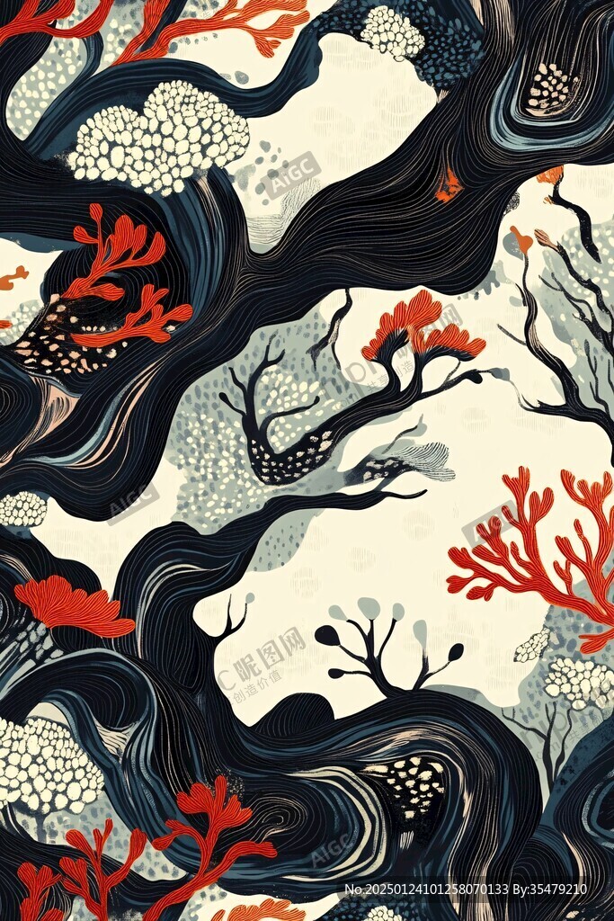 古风海浪包装插画