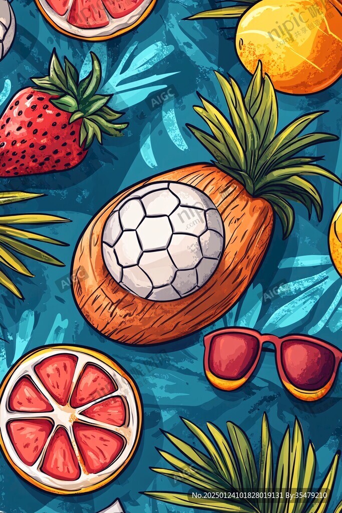 暑期饮品水果插画