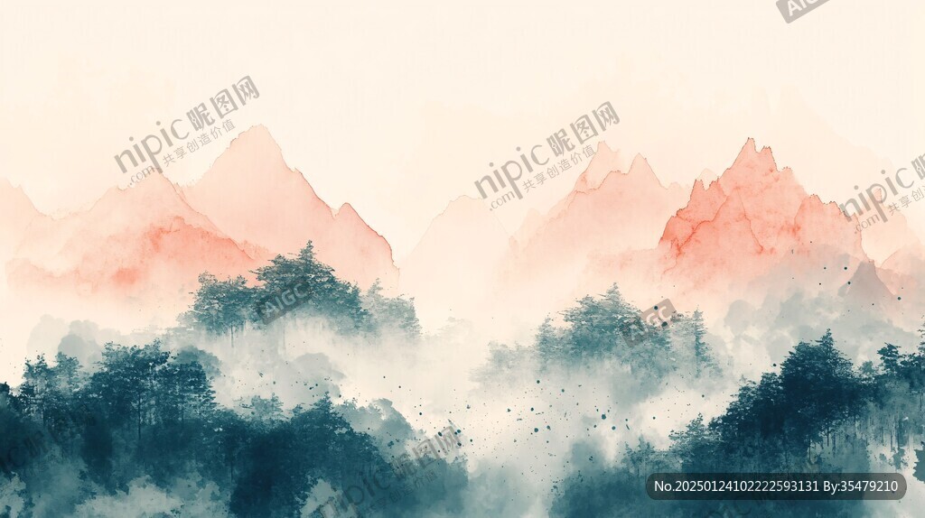 宽幅水墨山景