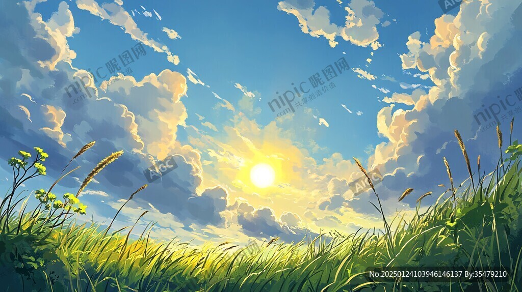 阳光晴朗风景插画