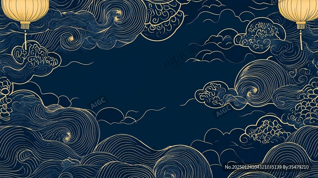 海浪仙鹤云纹中式背景