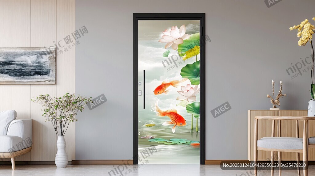 荷花鲤鱼挂画