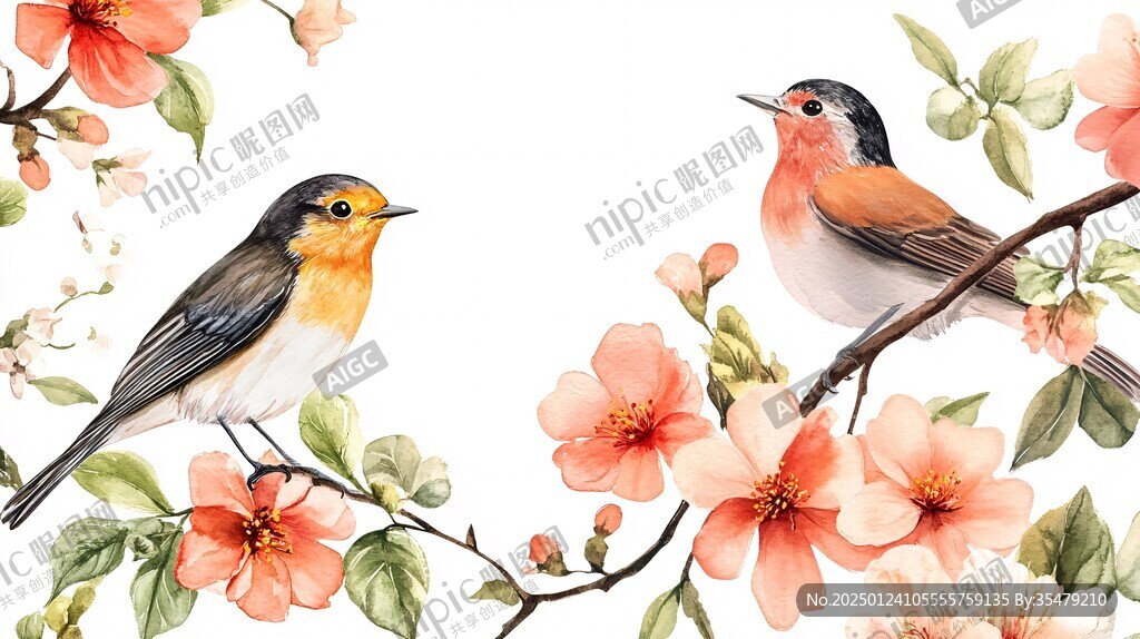 唯美小鸟树枝手绘