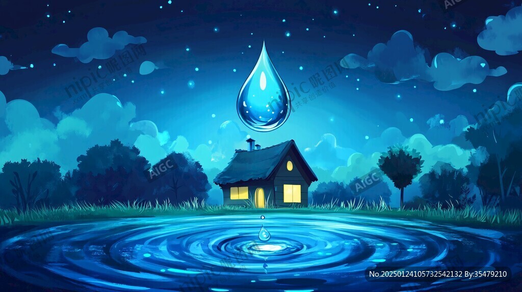 森林小木屋夜景