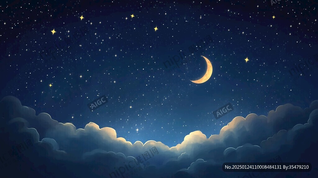 夜晚云彩星星