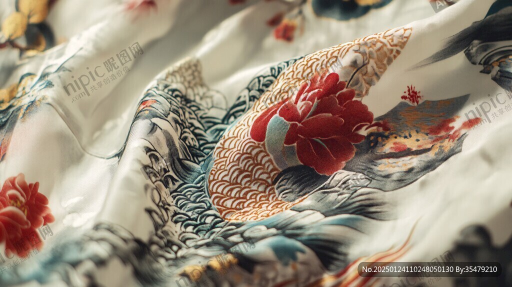 仙鹤灵芝缎