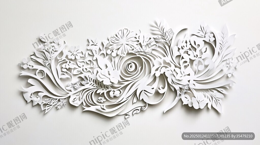 白色剪纸花卉