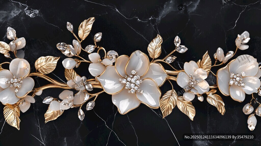 轻奢金色牡丹花线条