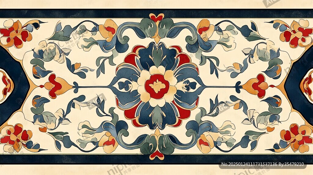 色块花古典图案组合