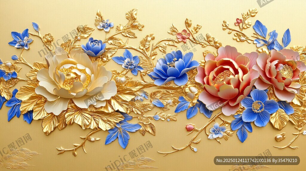 3d浮雕金属牡丹花