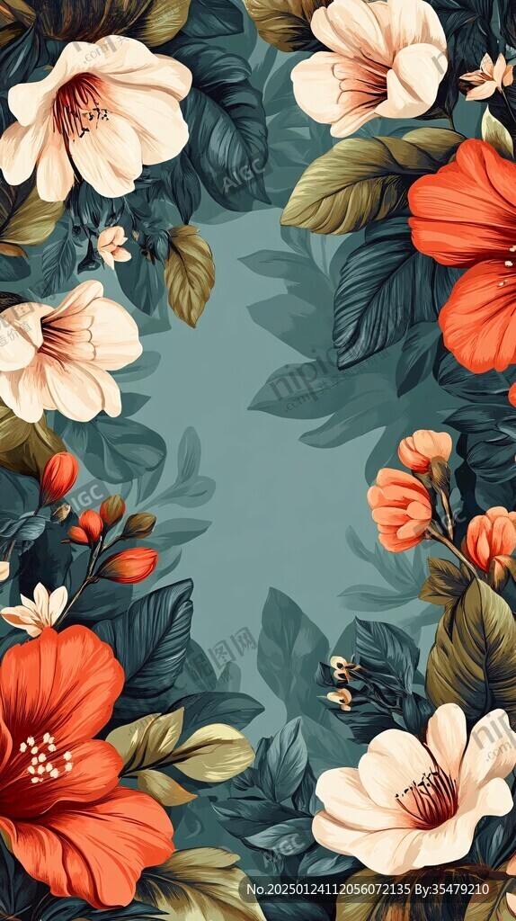 田园风热带树叶花朵