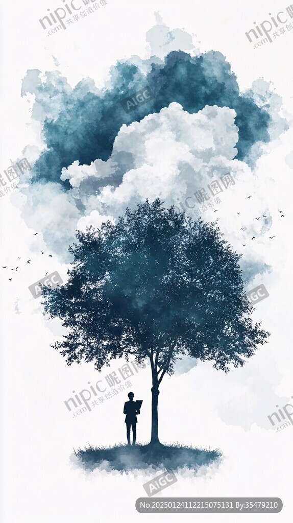 树下人物剪影