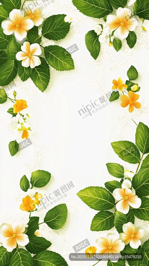 绿叶鲜花背景图