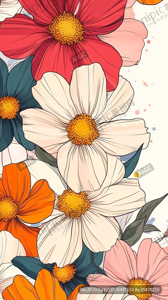 线条色块花卉