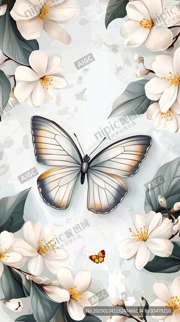 山茶花蝴蝶插画