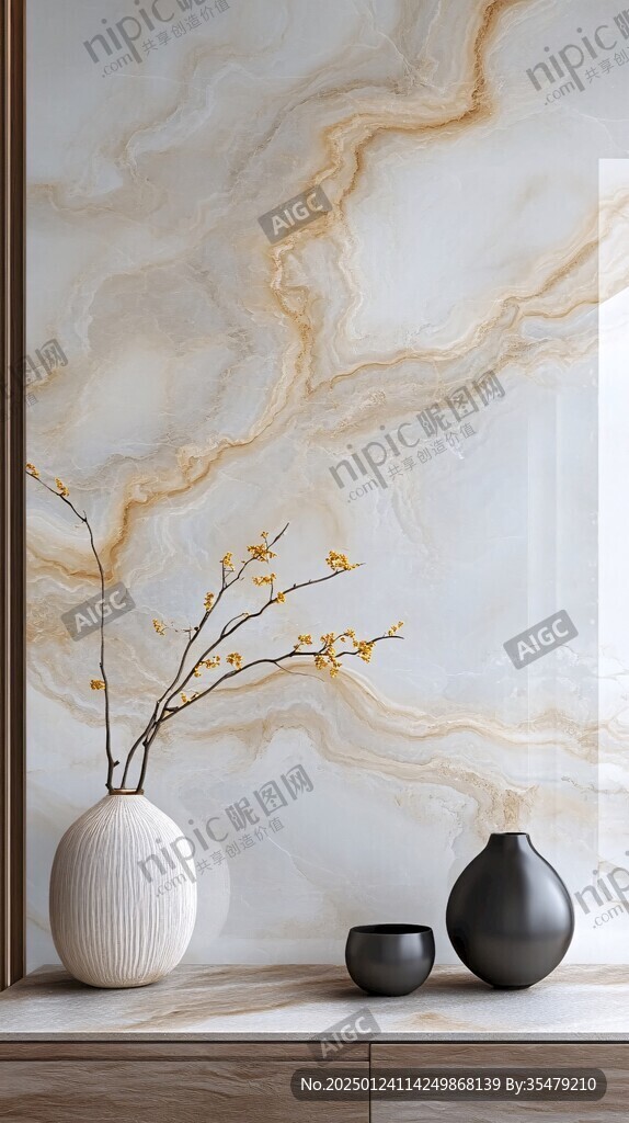 极简金箔石根线条对拼